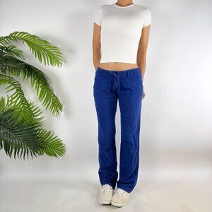 Vintage Y2K Body Central Coastal Chic Beachy Straight Leg Blue Linen Pants / M